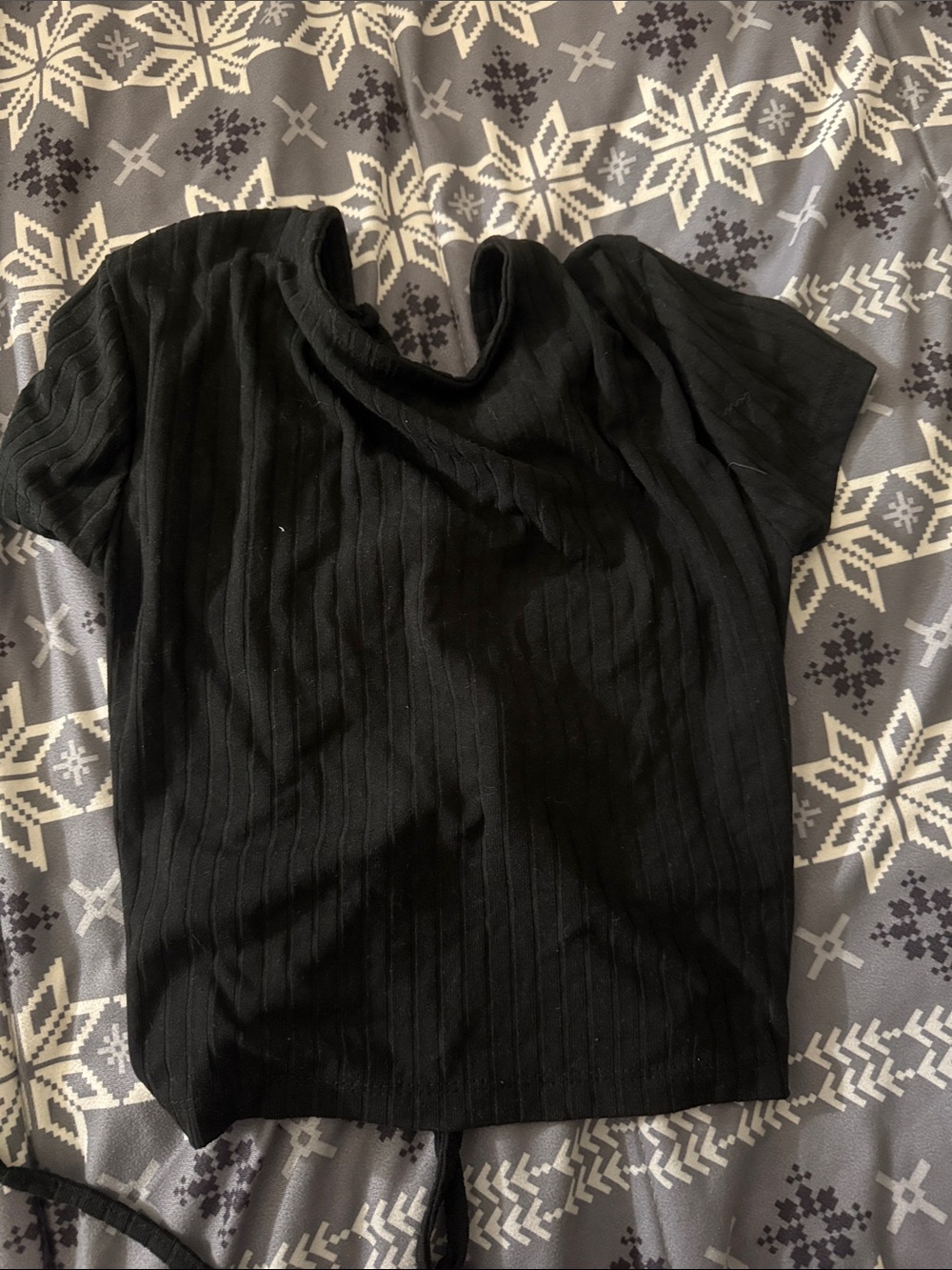 Black Ribbed Crop Top - Women's Short Sleeve